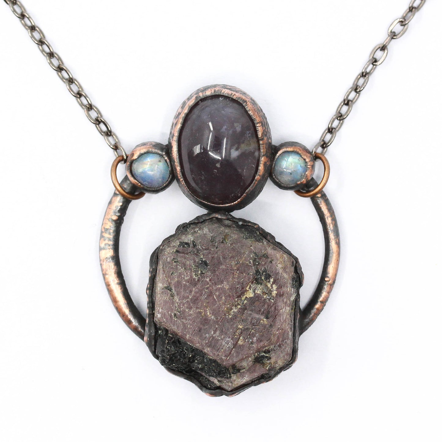 Record Keeper Ruby, Chalcedony & Moonstone Necklace