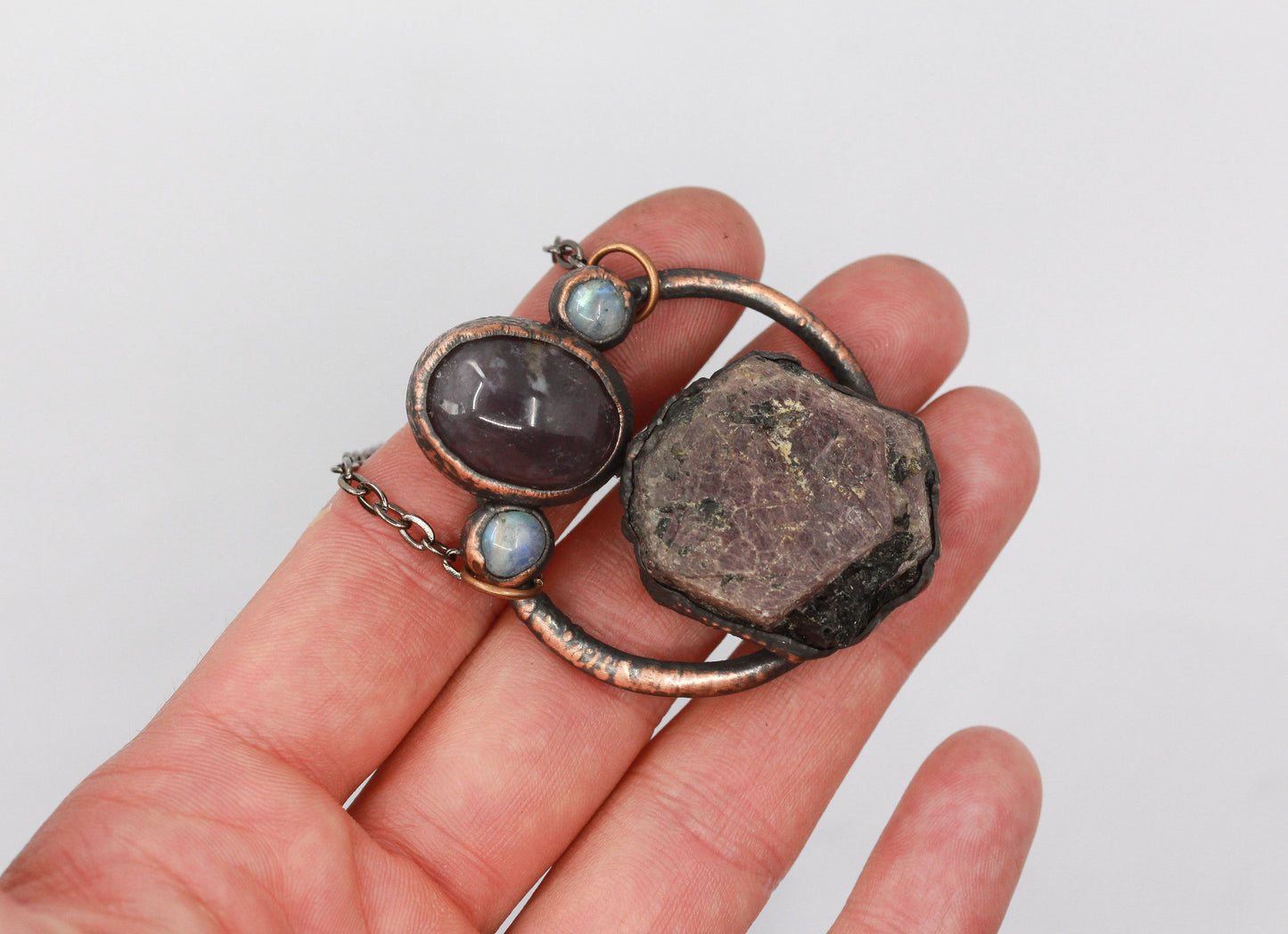 Record Keeper Ruby, Chalcedony & Moonstone Necklace