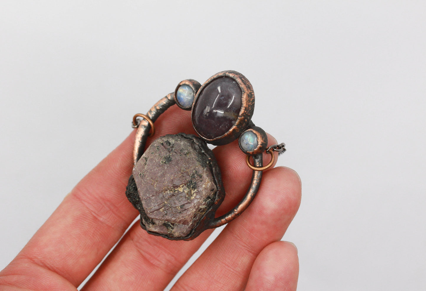 Record Keeper Ruby, Chalcedony & Moonstone Necklace