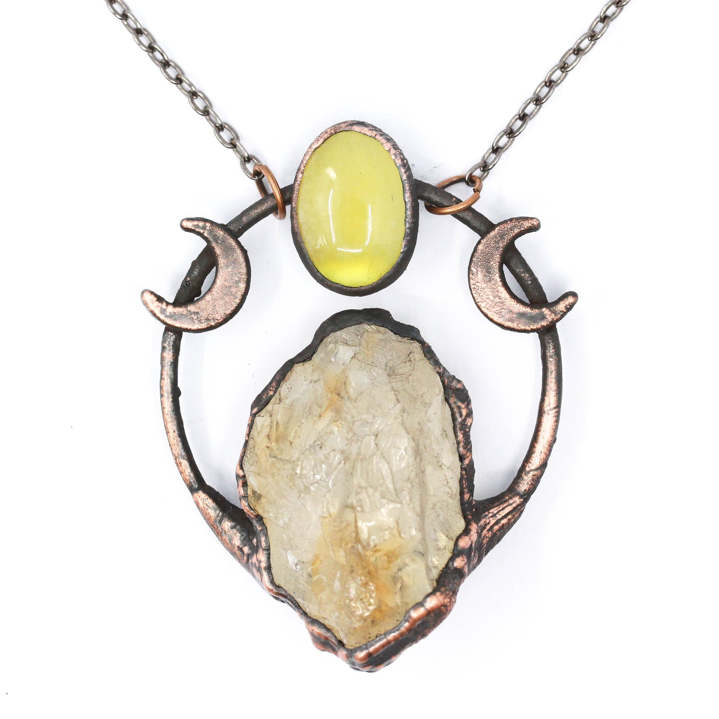 Quartz & Prehnite Moon Necklace
