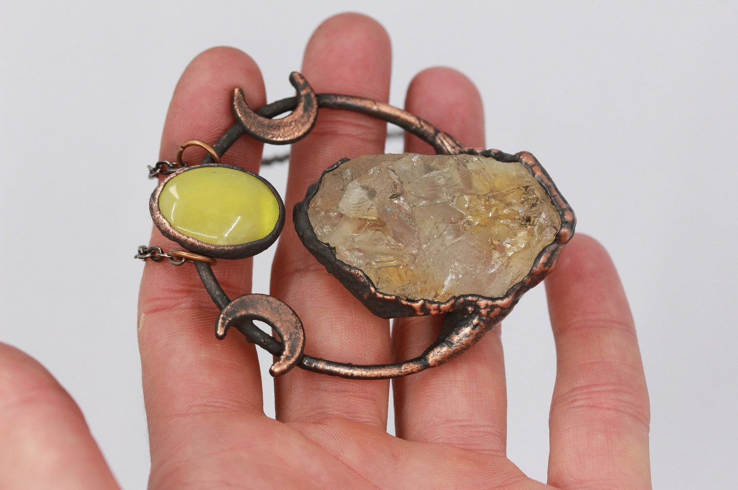 Quartz & Prehnite Moon Necklace