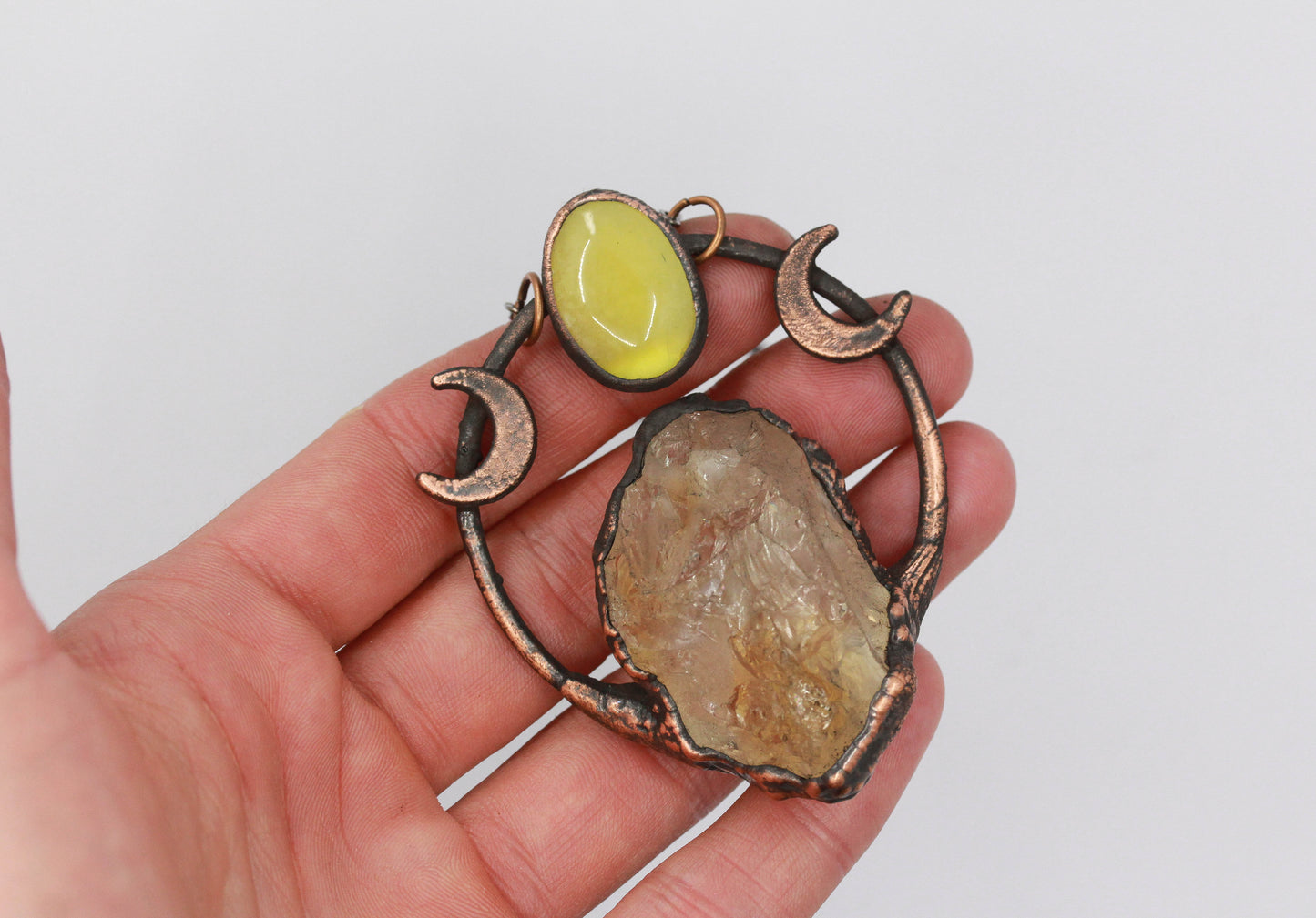 Quartz & Prehnite Moon Necklace