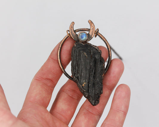 Tourmaline & Moonstone Moon Necklace