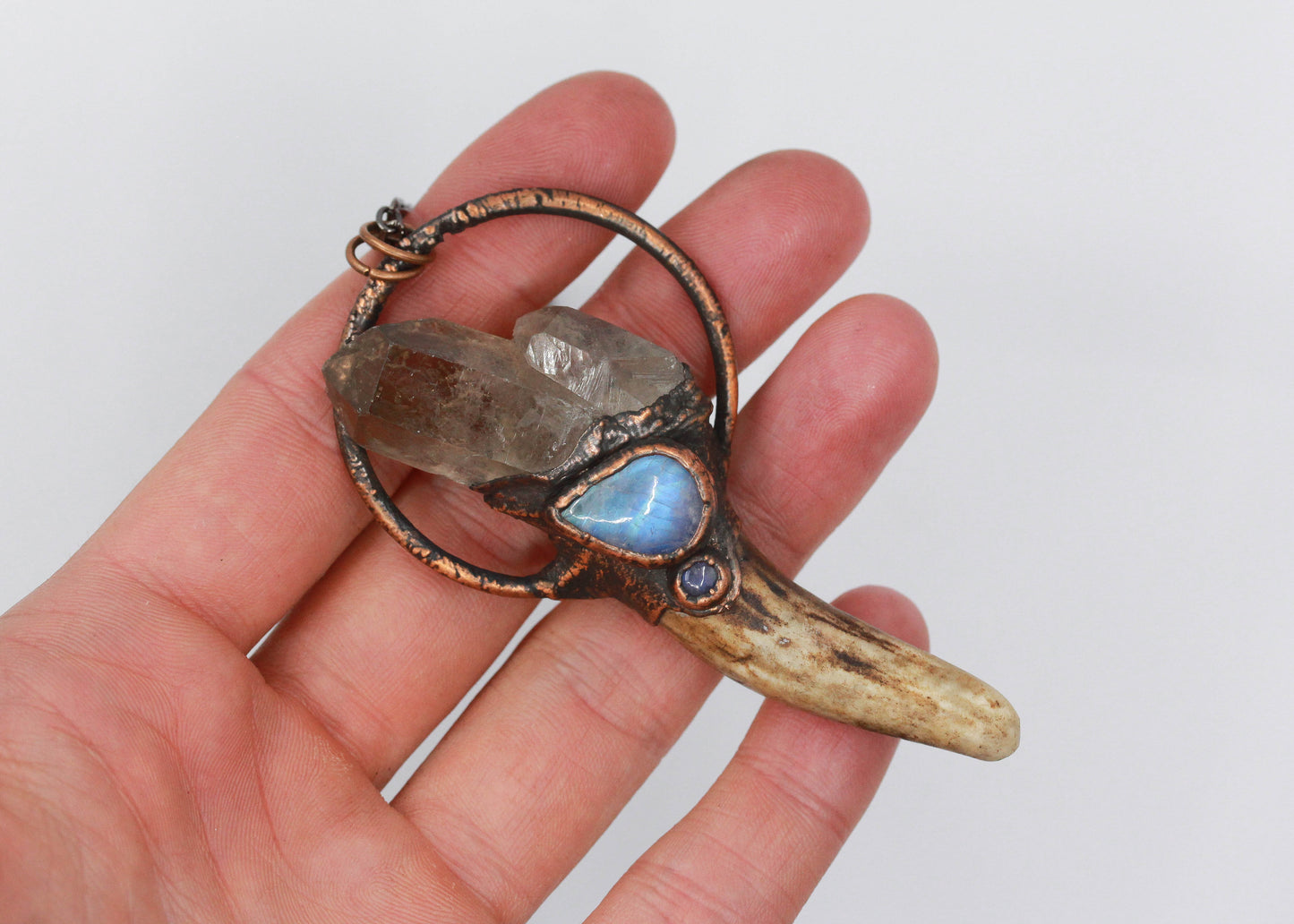 Small Deer Antler, Smoky Quartz & Moonstone Necklace