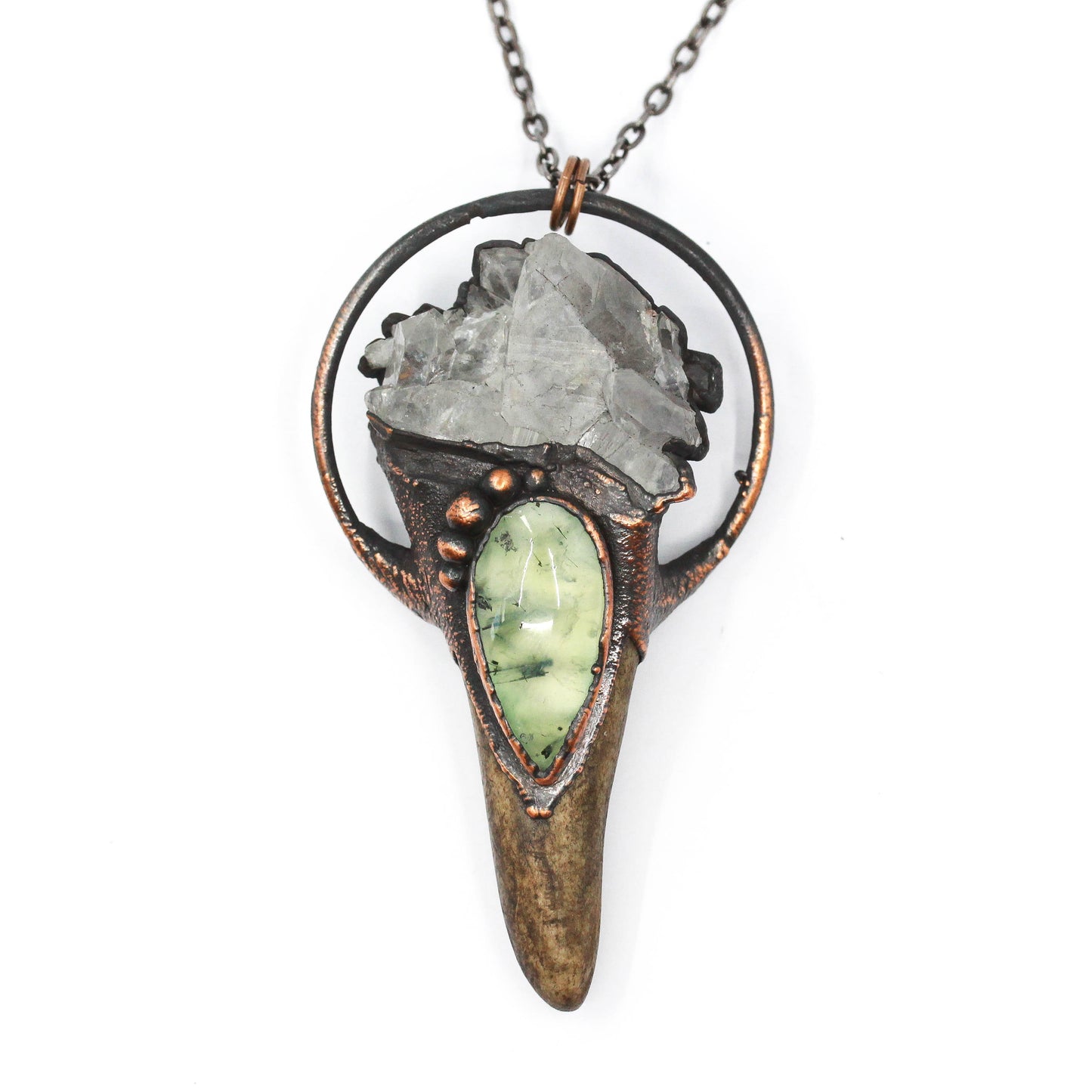 Deer Antler, Quartz & Prehnite Necklace