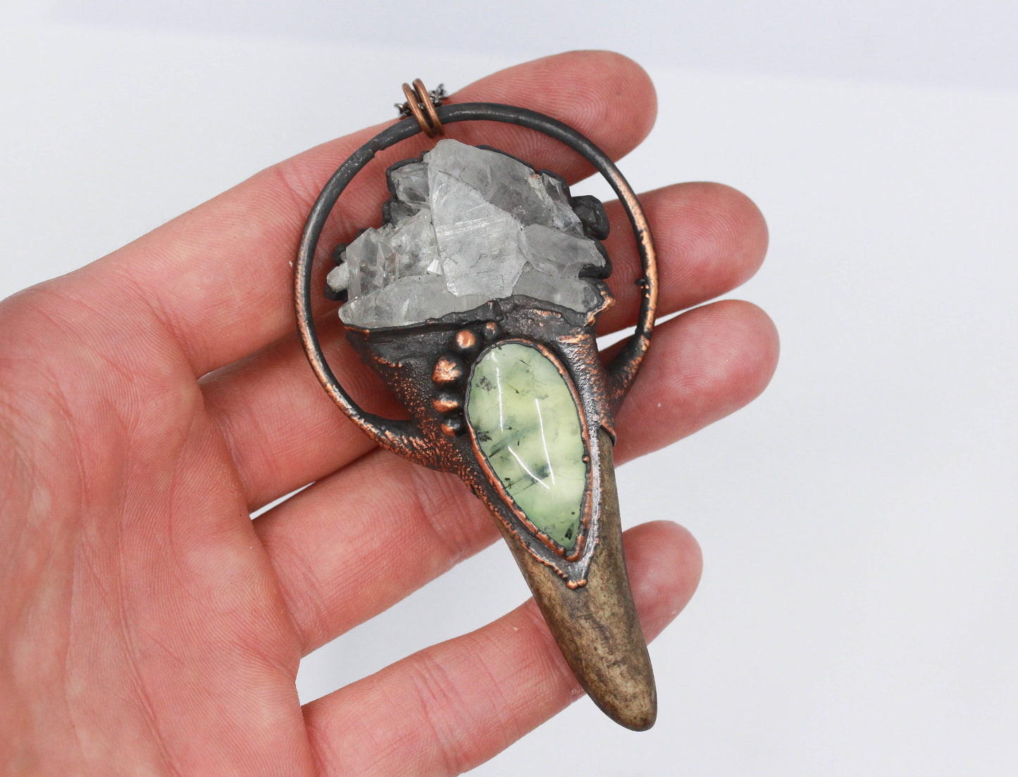 Deer Antler, Quartz & Prehnite Necklace