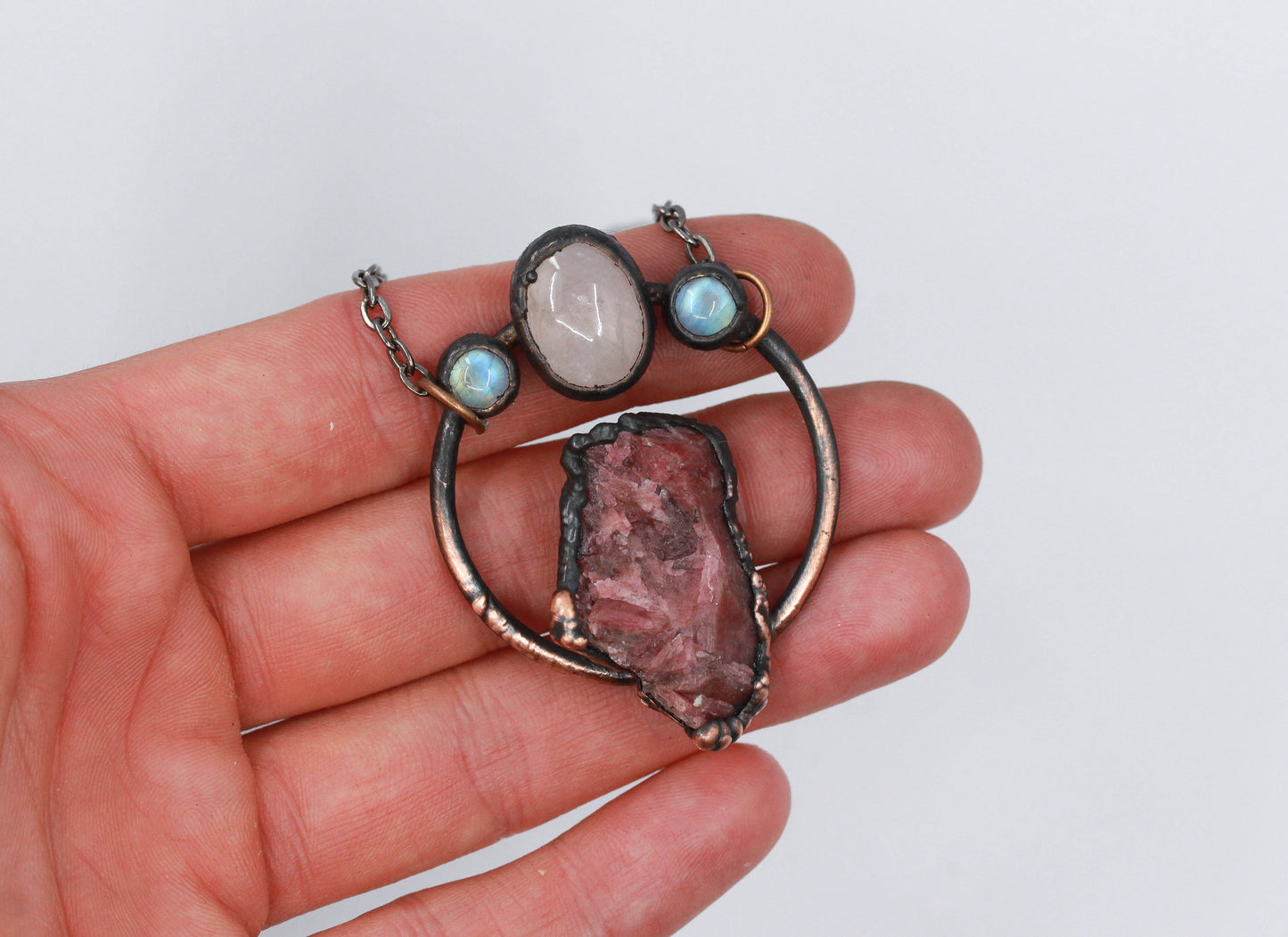 Rhodonite, Morganite & Moonstone Necklace