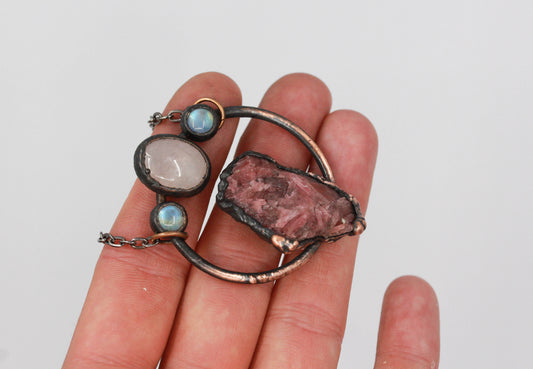 Rhodonite, Morganite & Moonstone Necklace