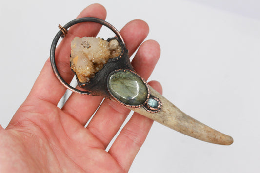 Deer Antler, Spirit Quartz & Labradorite Necklace