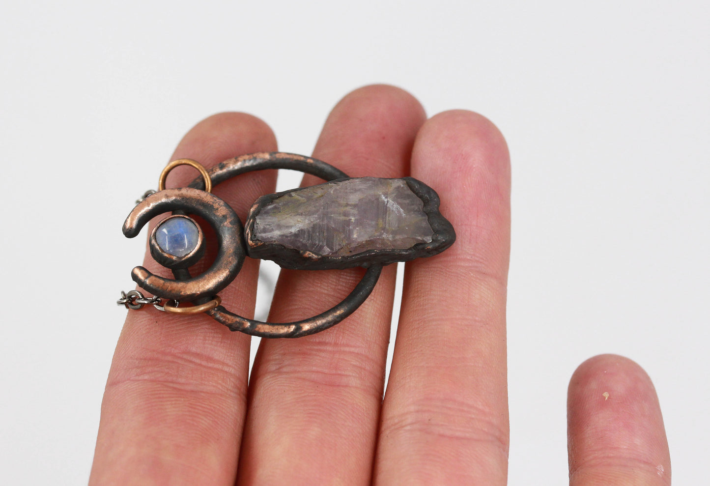 Amethyst & Moonstone Moon Necklace