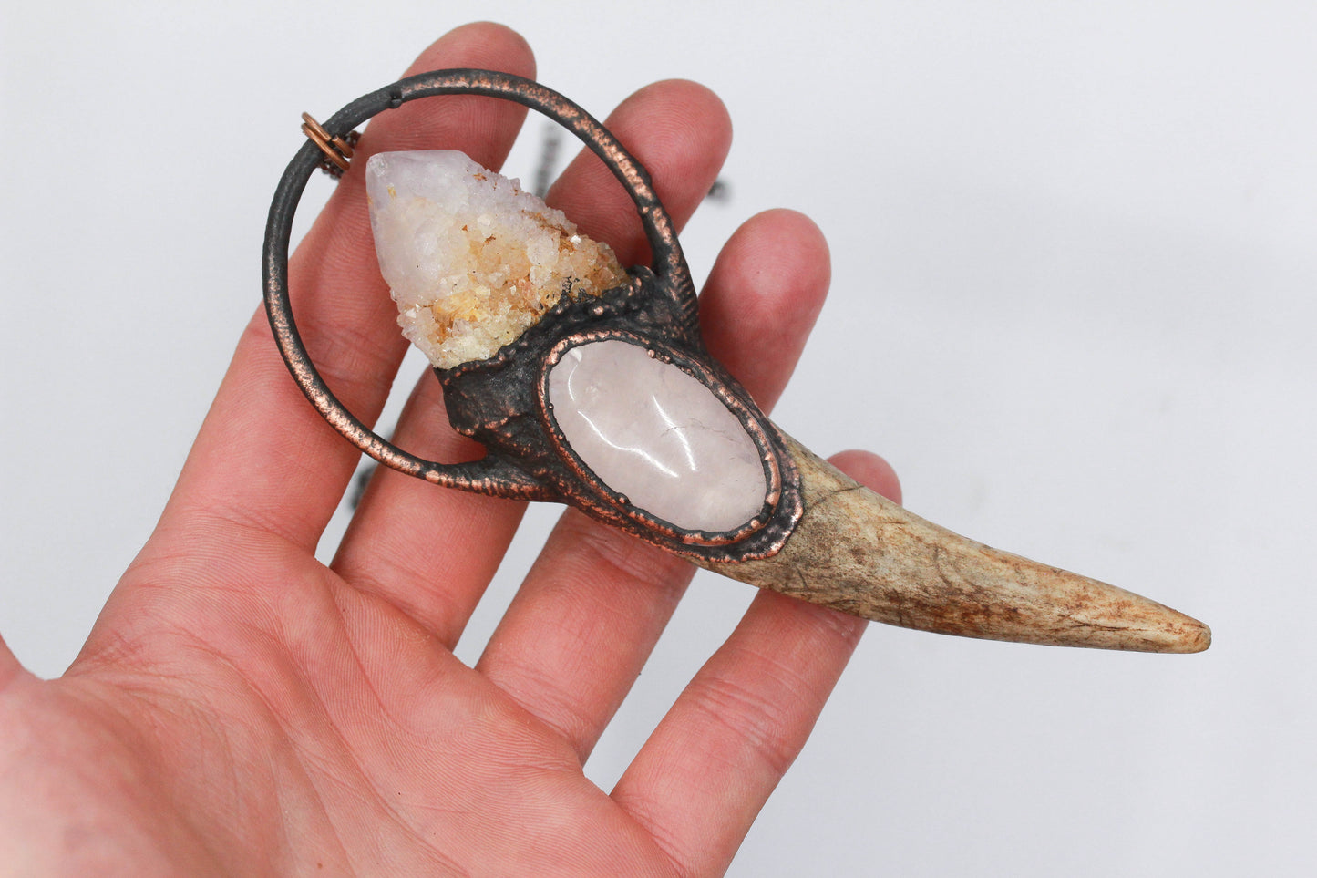 Deer Antler, Spirit Quartz & Rose Quartz Necklace