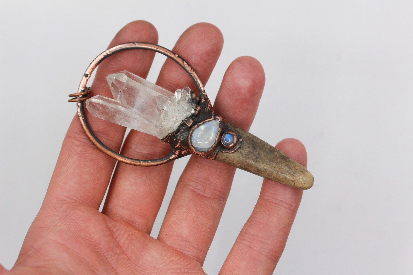 Small Deer Antler, Quartz & Moonstone Necklace