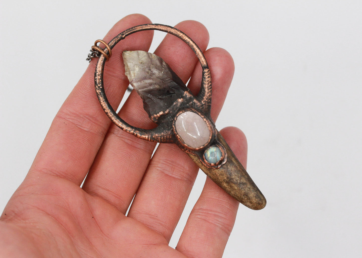 Deer Antler, Amethyst & Rose Quartz Necklace