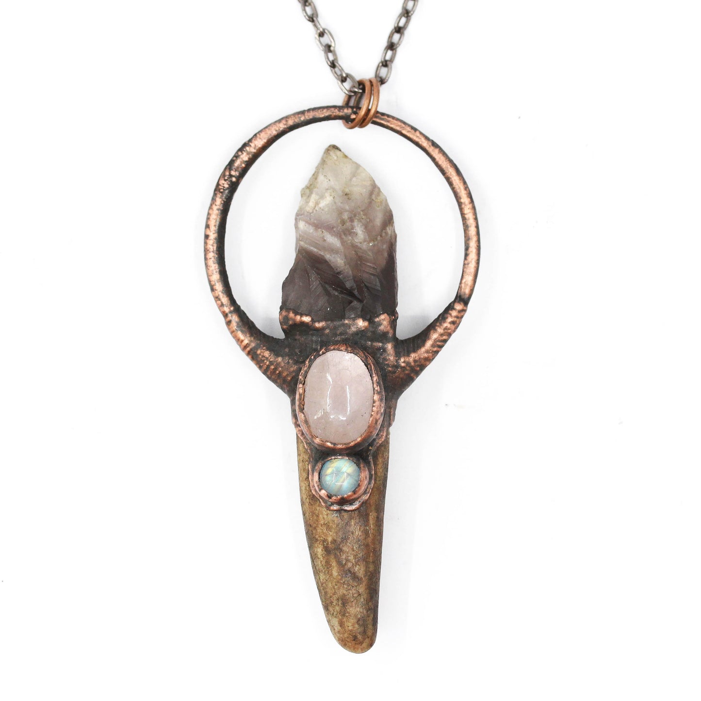 Deer Antler, Amethyst & Rose Quartz Necklace