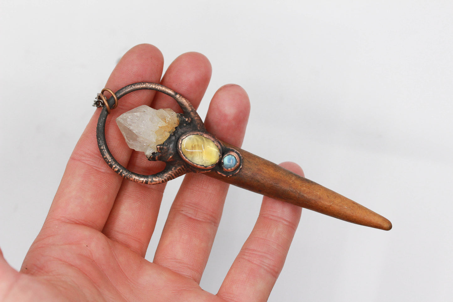 Deer Antler, Spirit Quartz & Citrine Necklace
