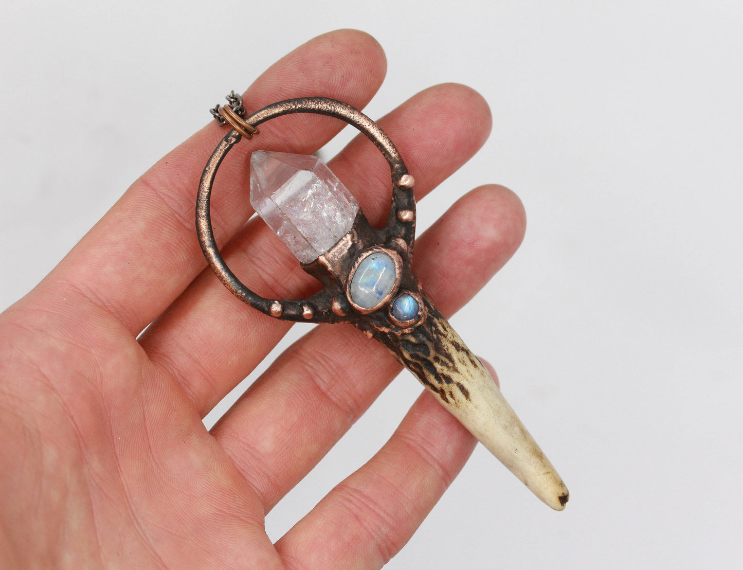 Deer Antler, Quartz & Moonstone Necklace