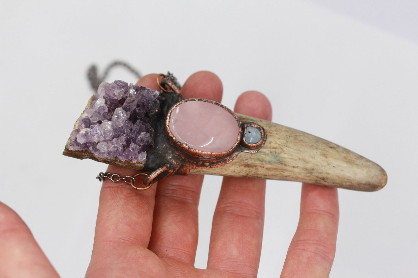 Deer Antler, Amethyst & Rose Quartz Necklace