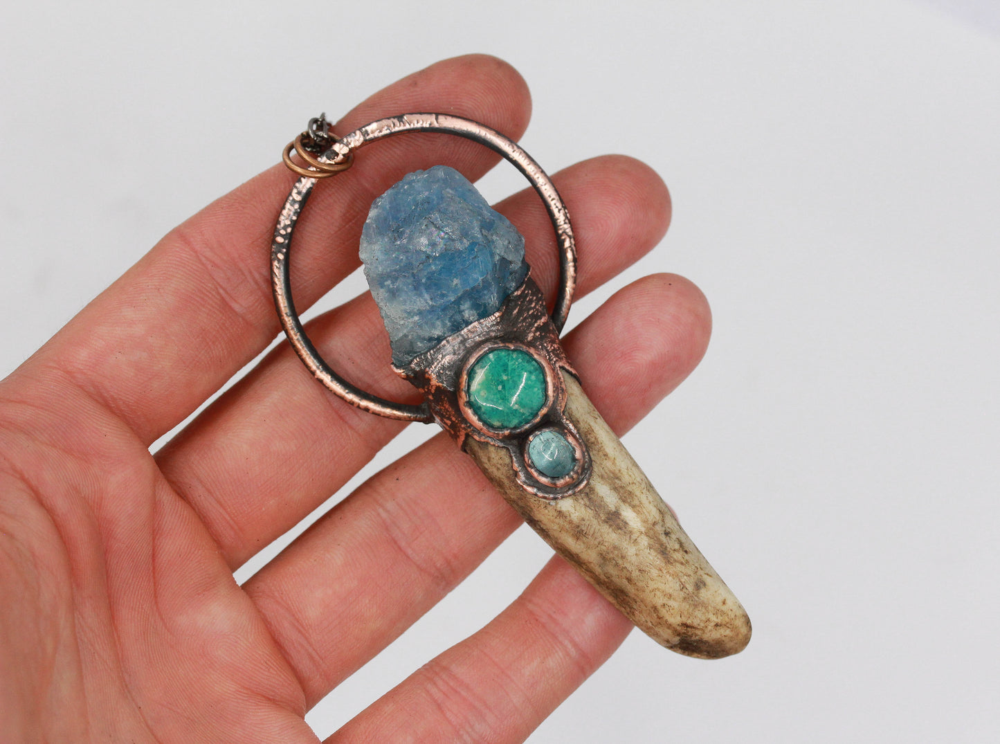 Deer Antler, Fluorite & Amazonite Necklace