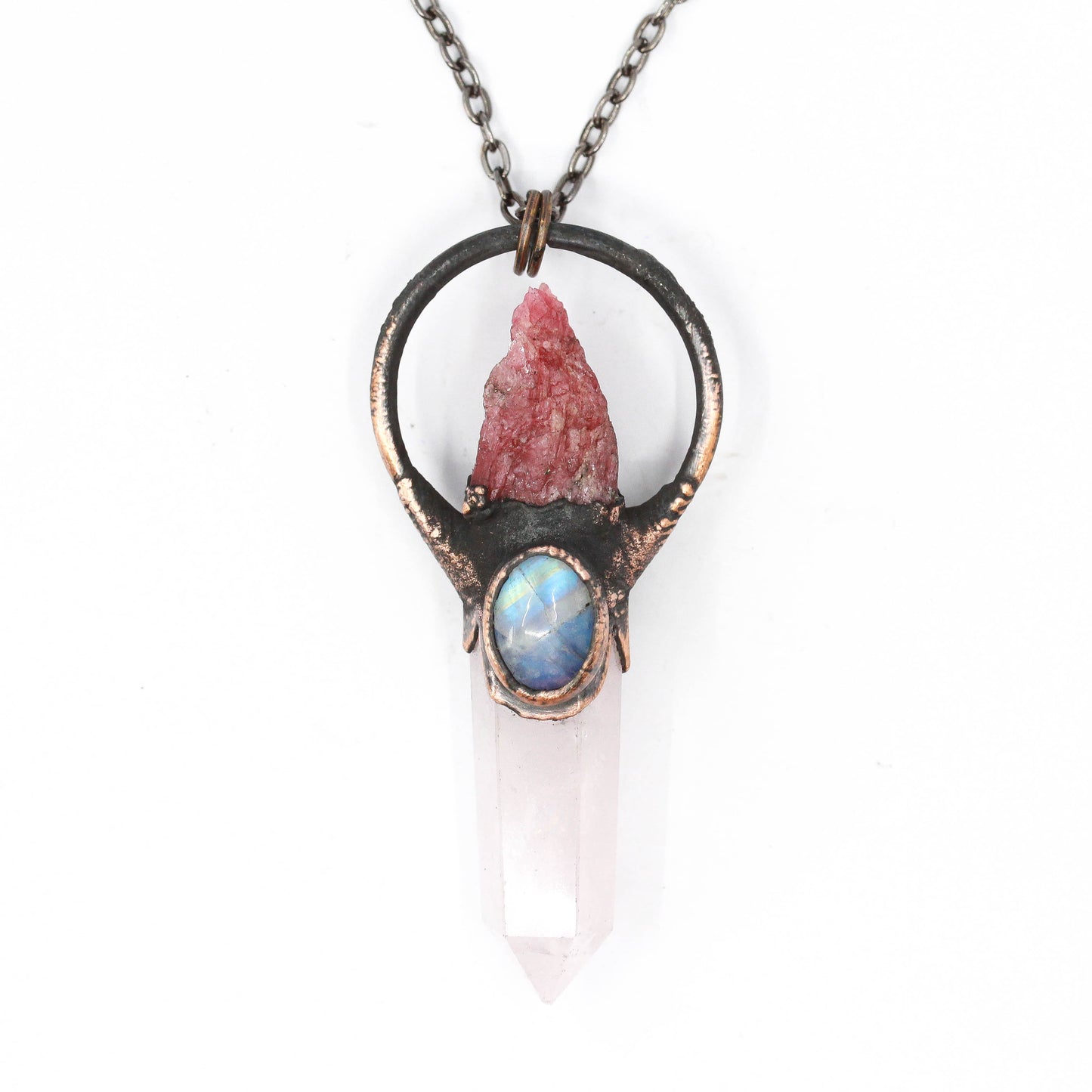 Rose Quartz, Rhodonite & Moonstone Necklace