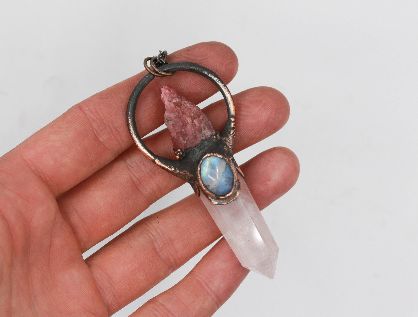 Rose Quartz, Rhodonite & Moonstone Necklace