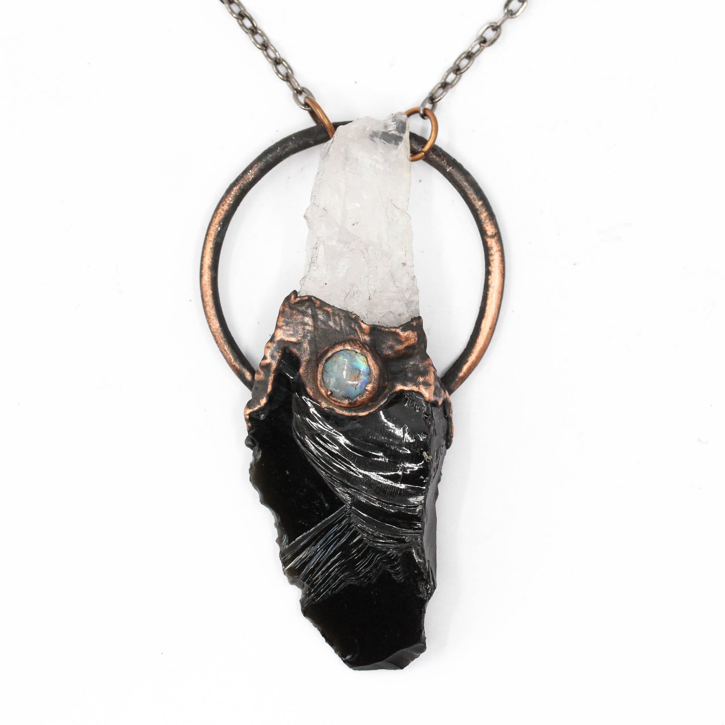 Obsidian, Rose Quartz & Moonstone Necklace