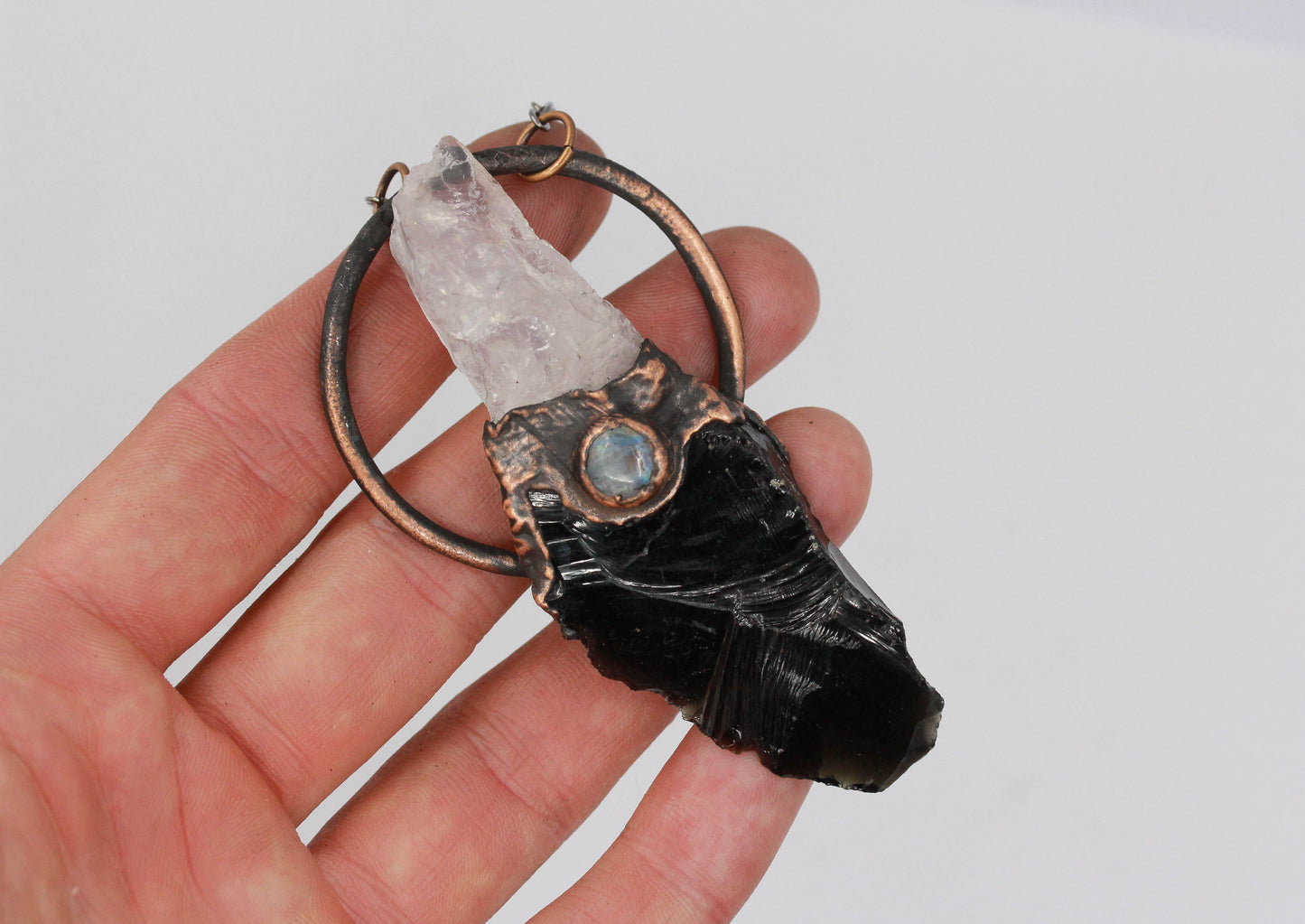 Obsidian, Rose Quartz & Moonstone Necklace