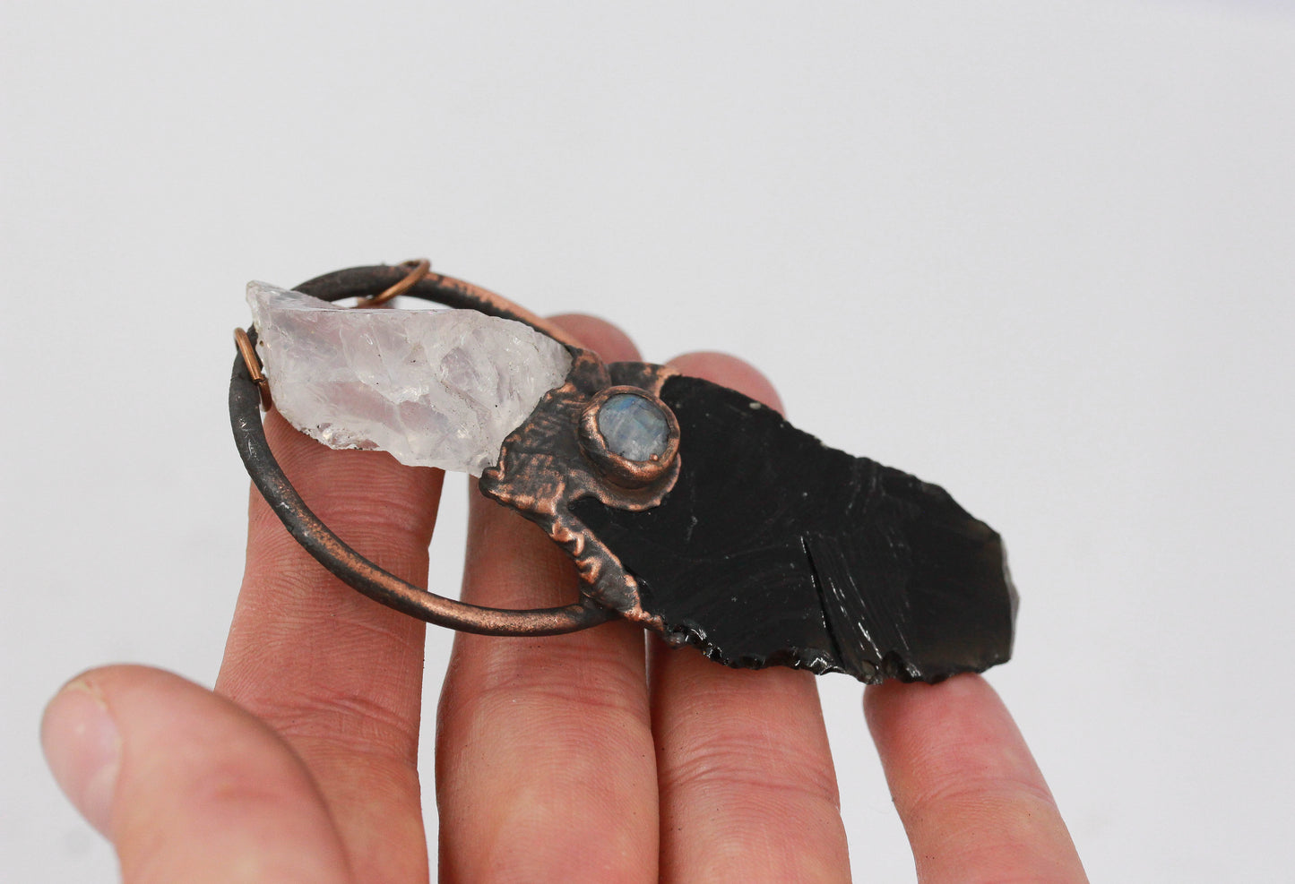 Obsidian, Rose Quartz & Moonstone Necklace