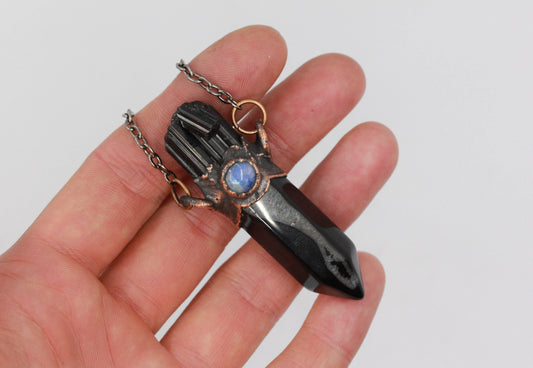 Banded Agate, Black Tourmaline & Moonstone Necklace