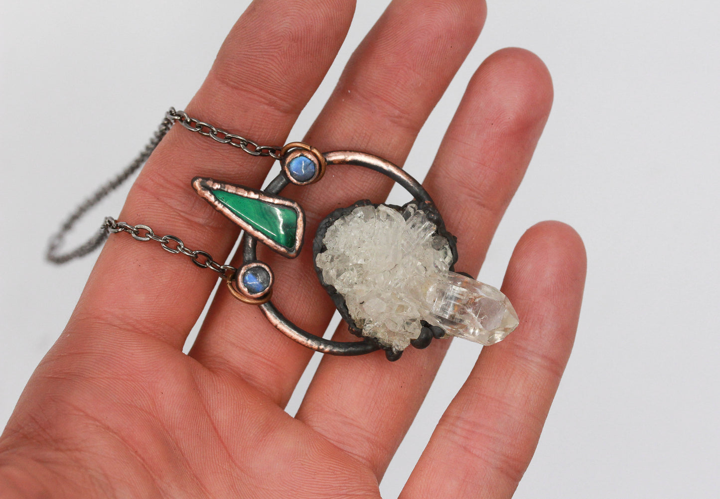 Quartz, Moonstone & Malachite Necklace