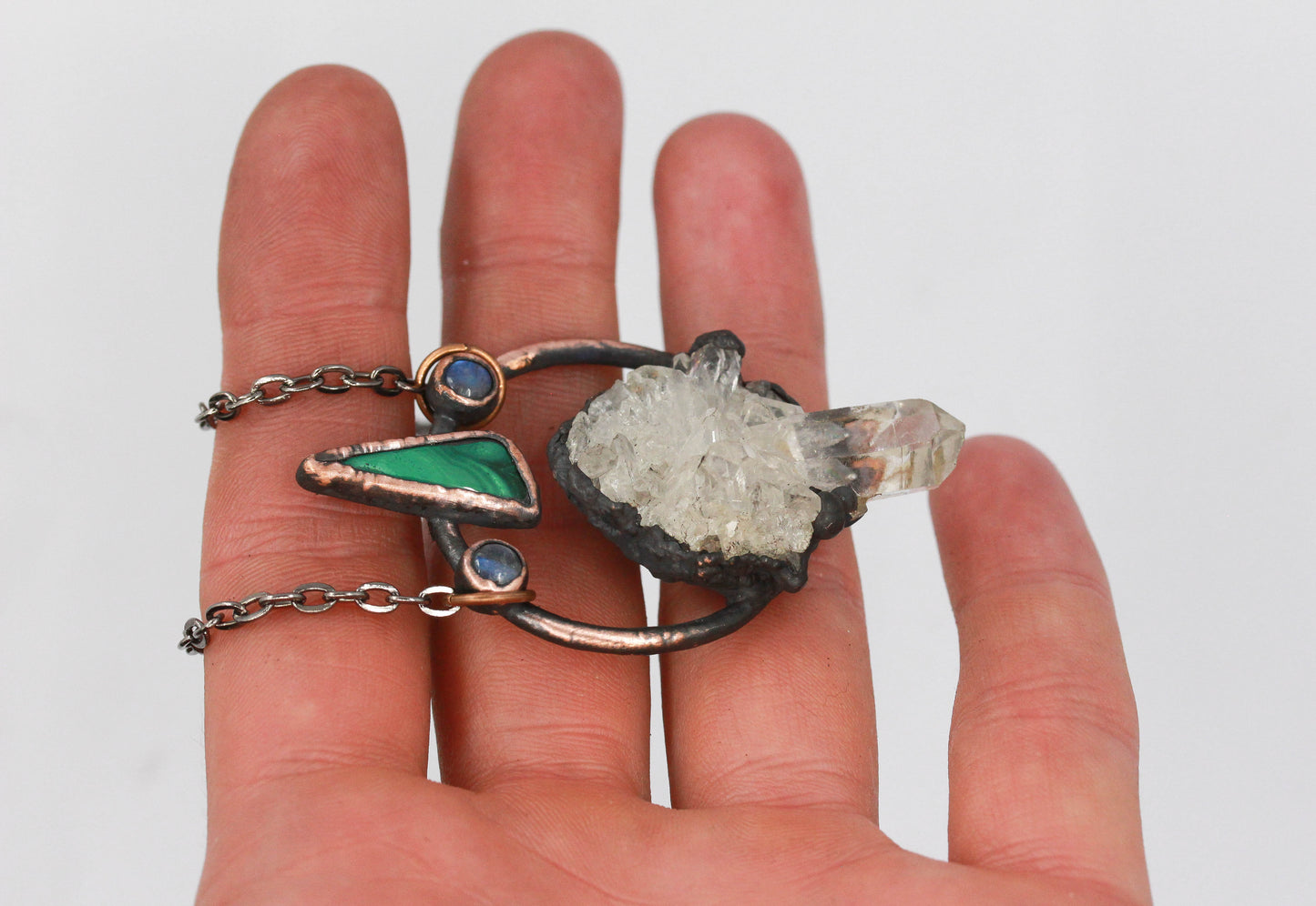 Quartz, Moonstone & Malachite Necklace