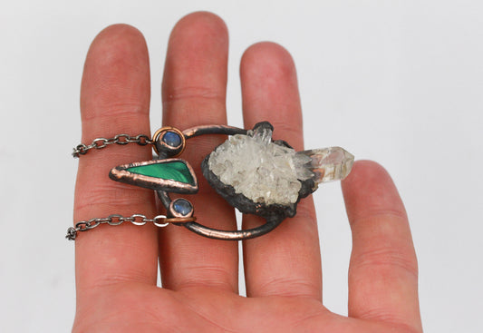 Quartz, Moonstone & Malachite Necklace