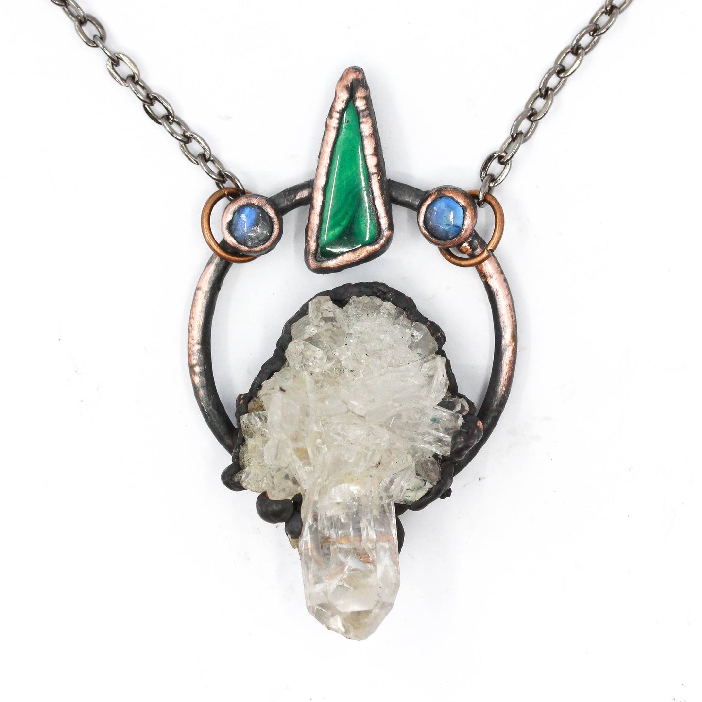 Quartz, Moonstone & Malachite Necklace