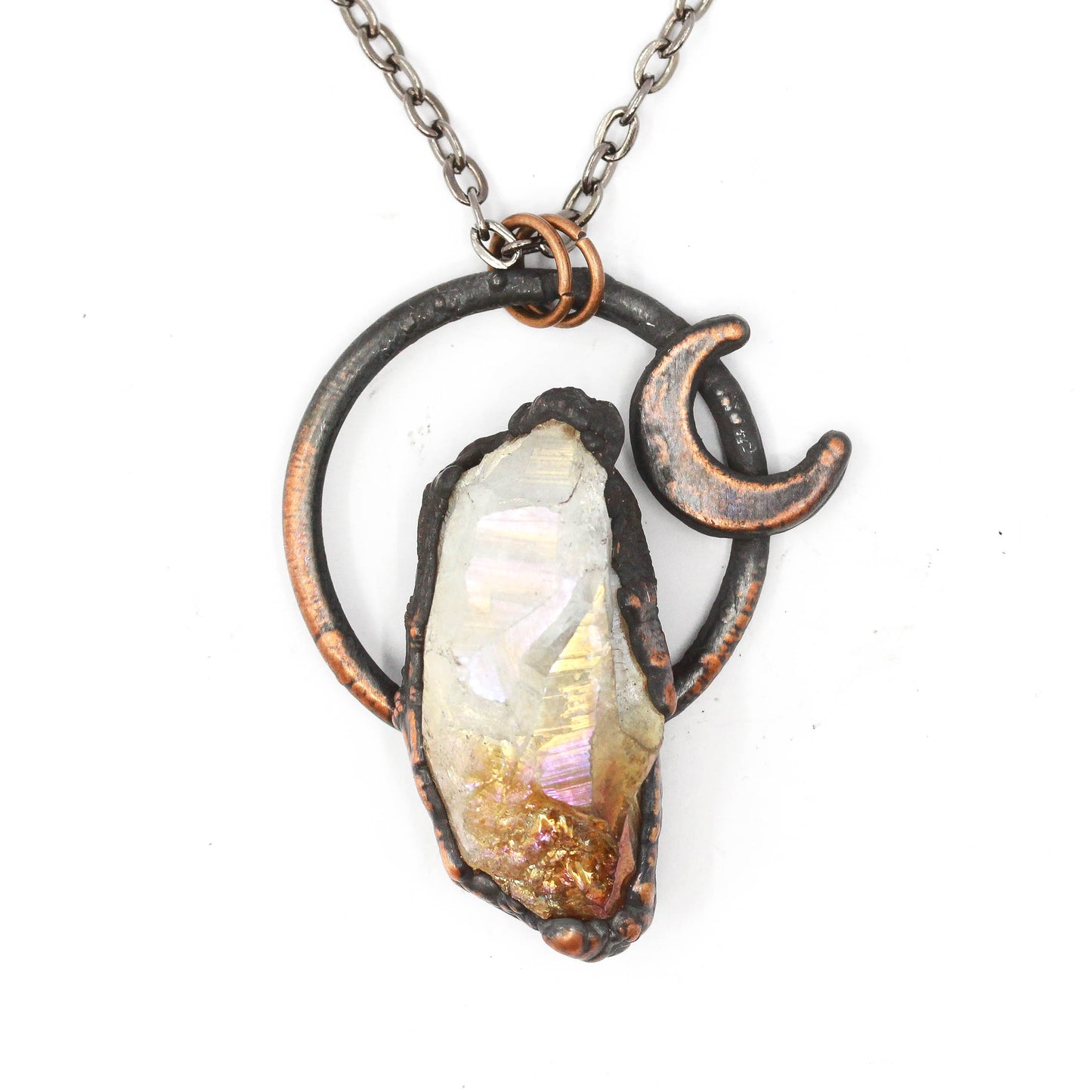 Small Aura Citrine Moon Necklace