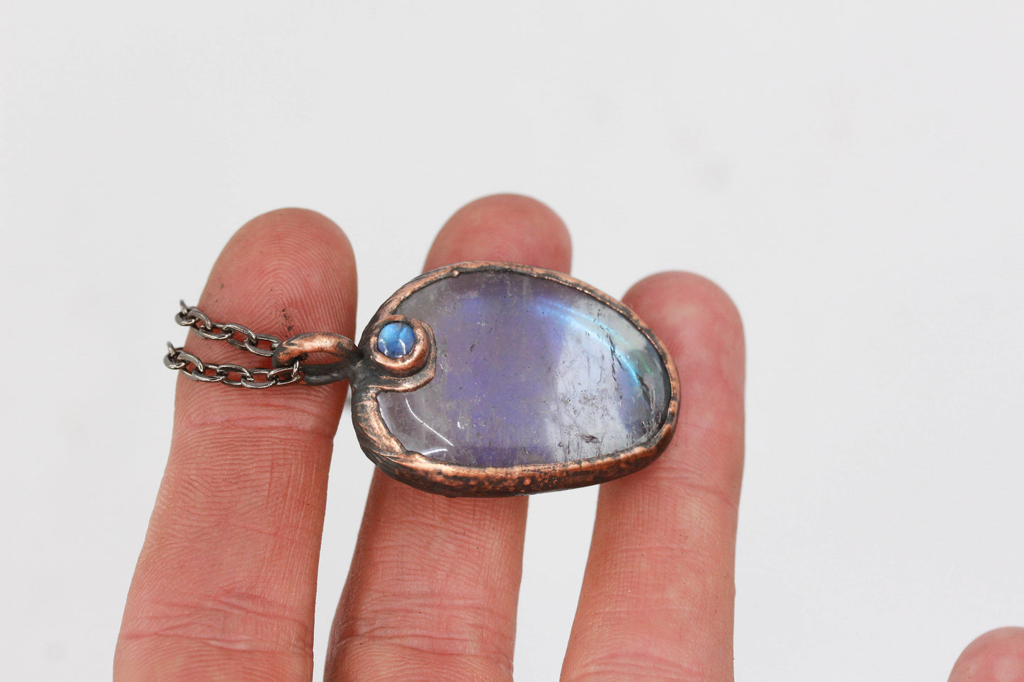 Aura Amethyst & Moonstone Palmstone Necklace