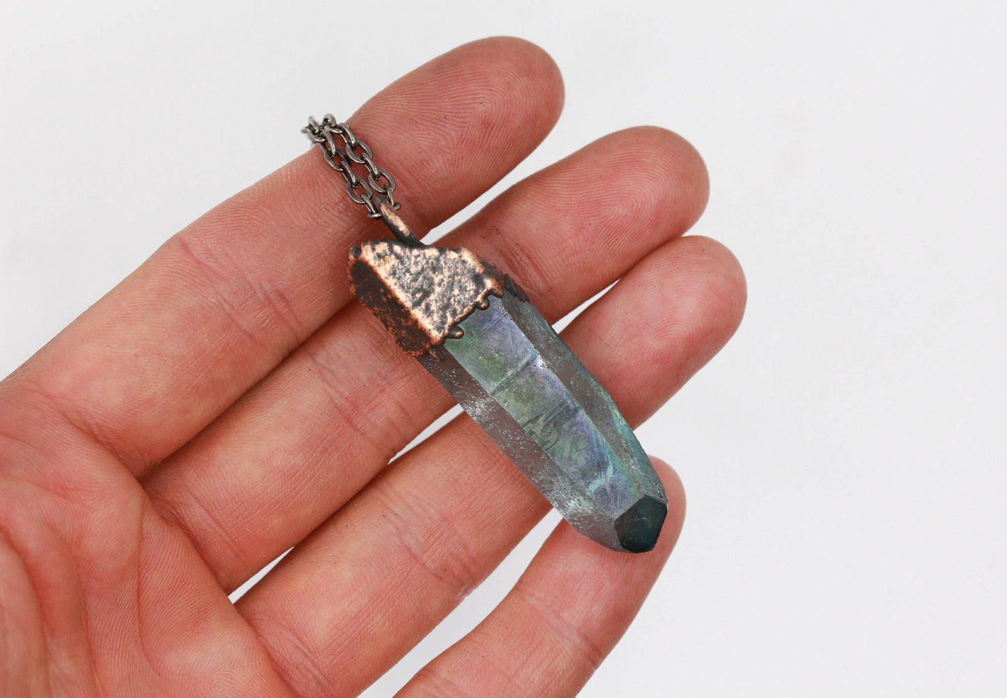 Aqua Aura Quartz Point Necklace