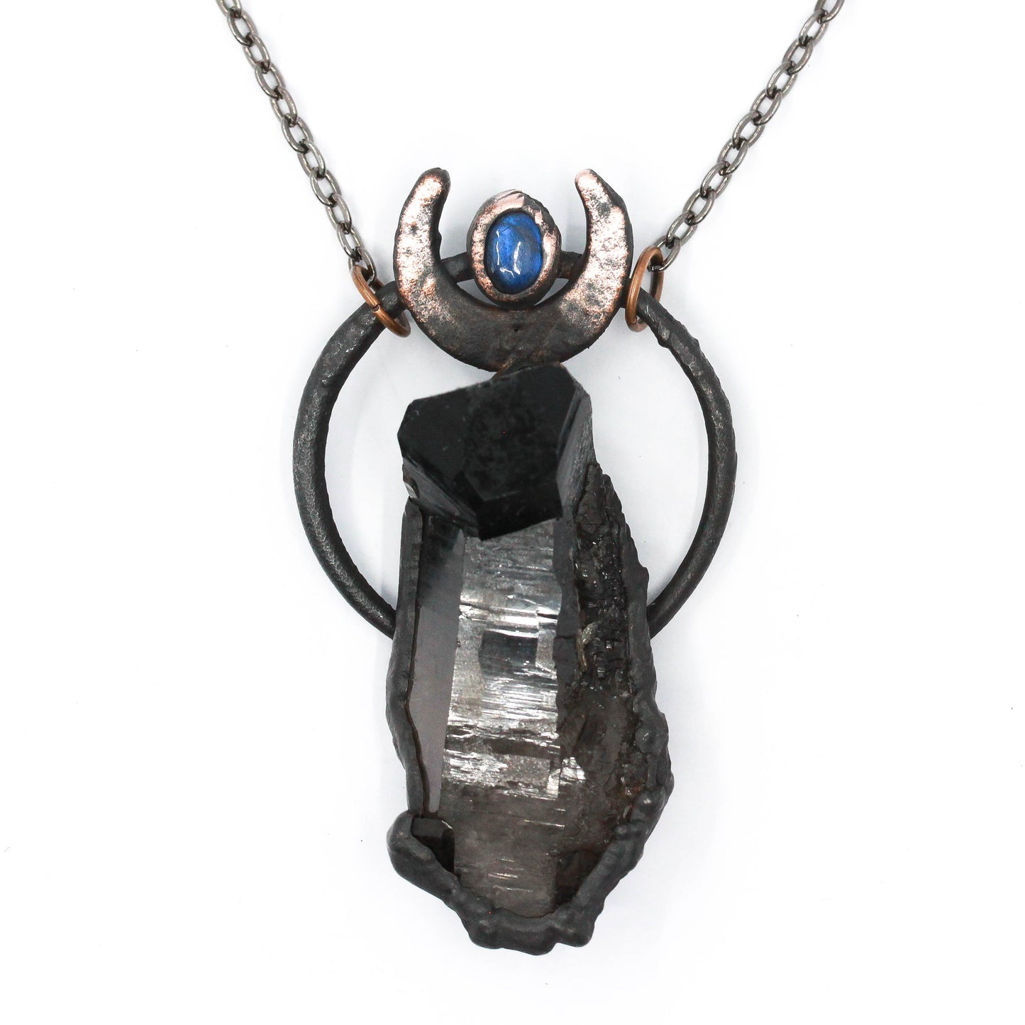 Smoky Quartz & Labradorite Moon Necklace