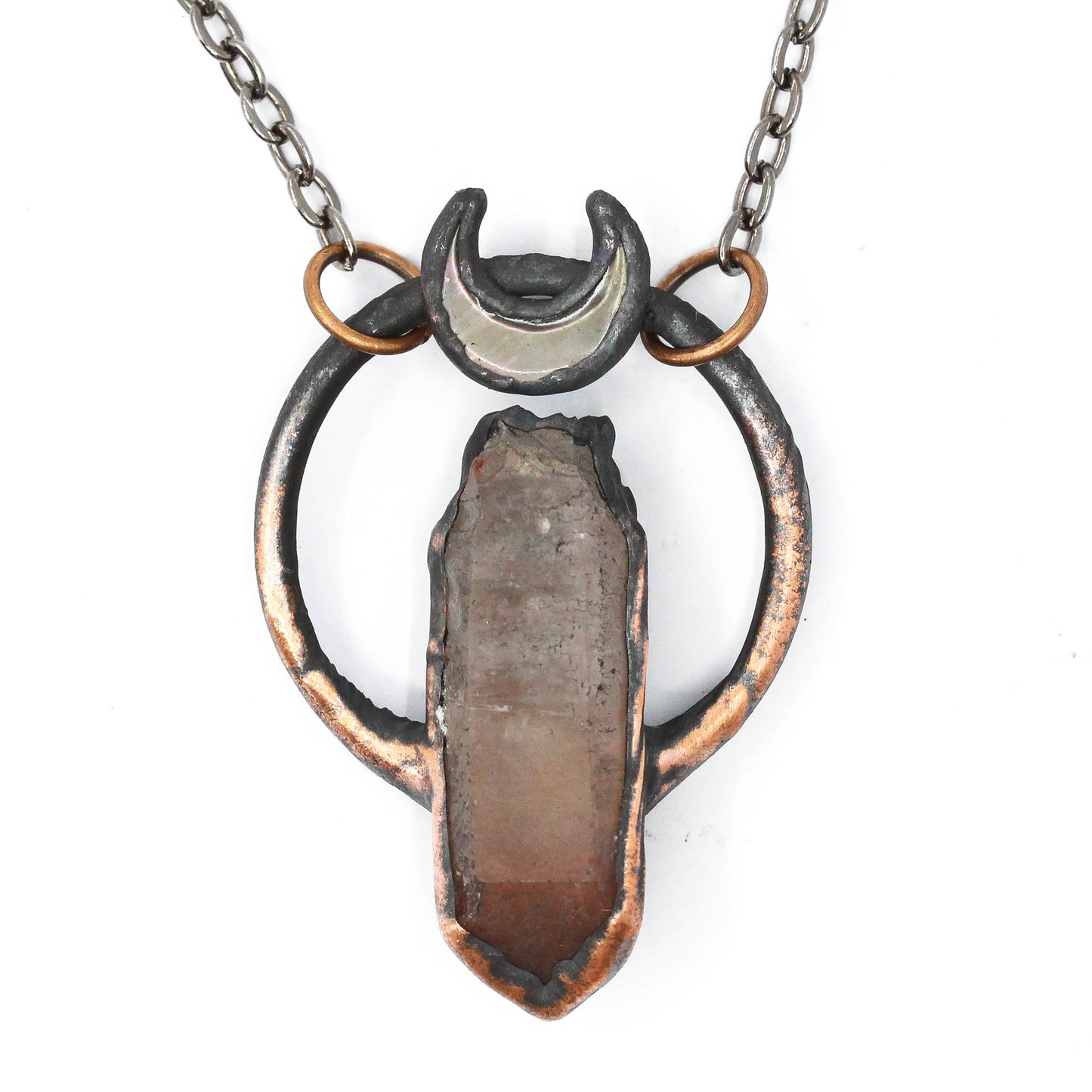 Hematite Quartz & Abalone Shell Moon Necklace