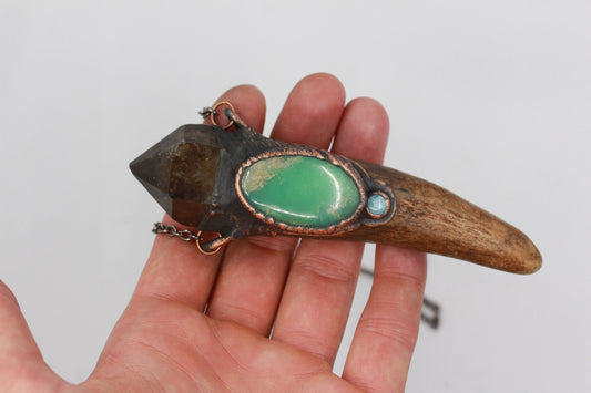 Deer Antler, Citrine & Chrysoprase Necklace