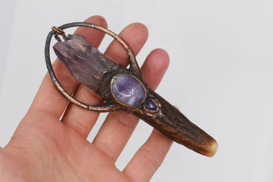 Deer Antler & Amethyst Necklace