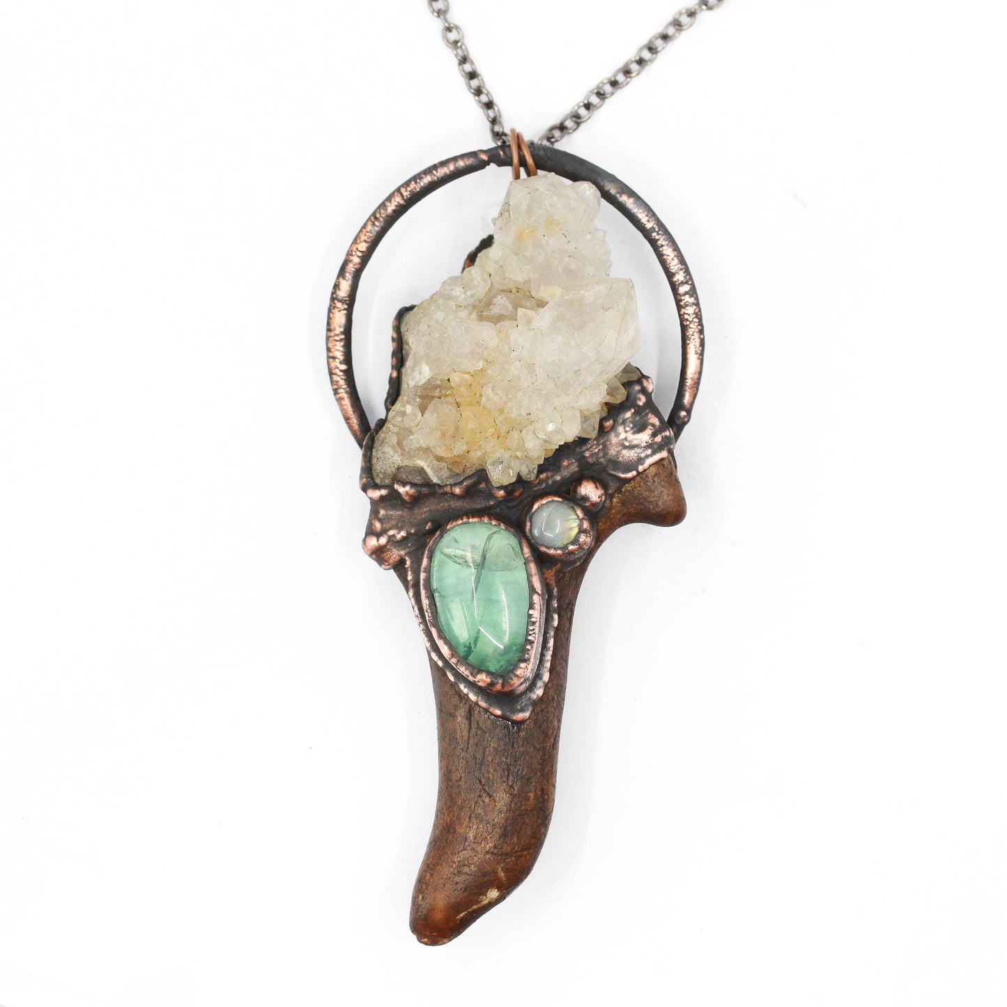Deer Antler, Spirit Quartz & Fluorite Necklace