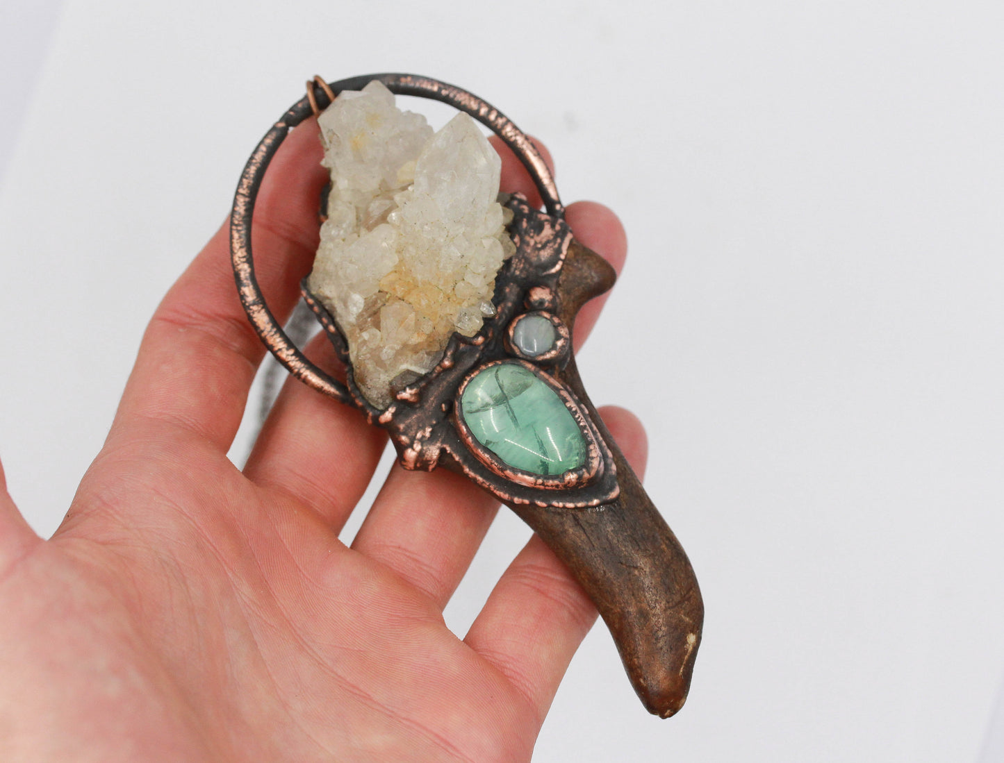 Deer Antler, Spirit Quartz & Fluorite Necklace