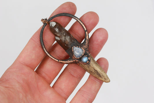 Deer Antler, Smoky Quartz & Moonstone Necklace