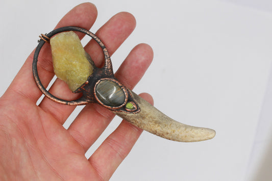 Deer Antler, Green Opal, Labradorite & Peridot Necklace