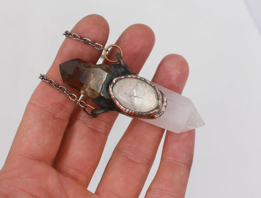 Rose Quartz & Smoky Quartz Necklae
