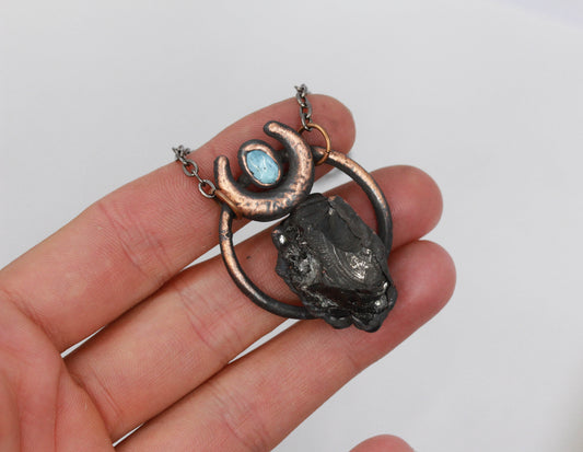 Elite Shungite & Aquamarine Moon Necklace