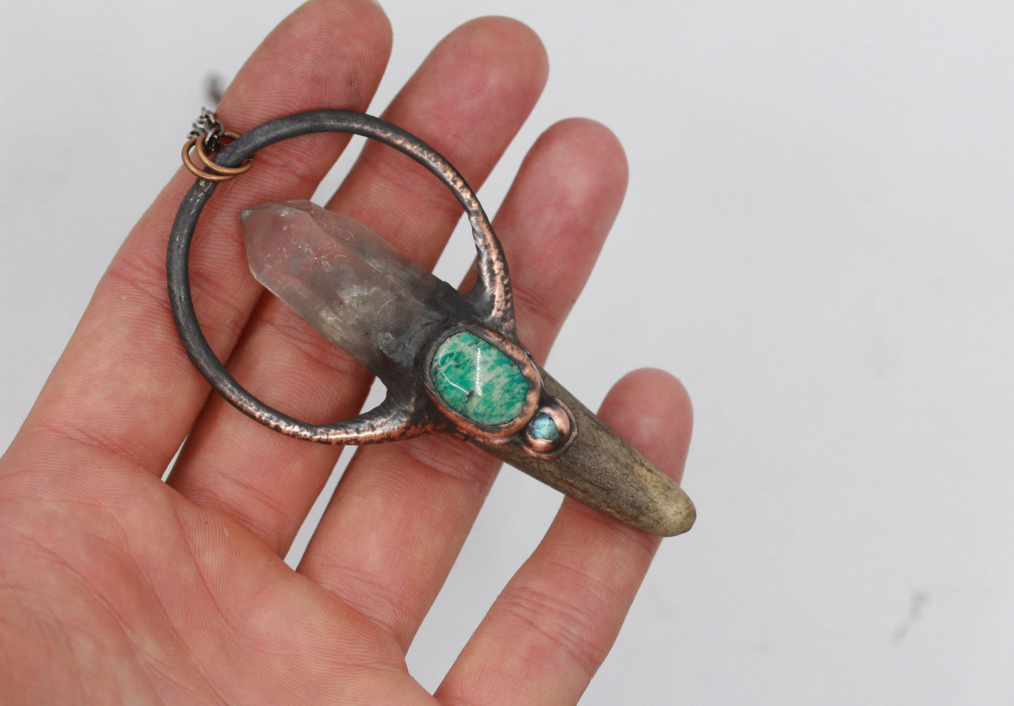 Deer Antler, Phantom Quartz & Amazonite Necklace