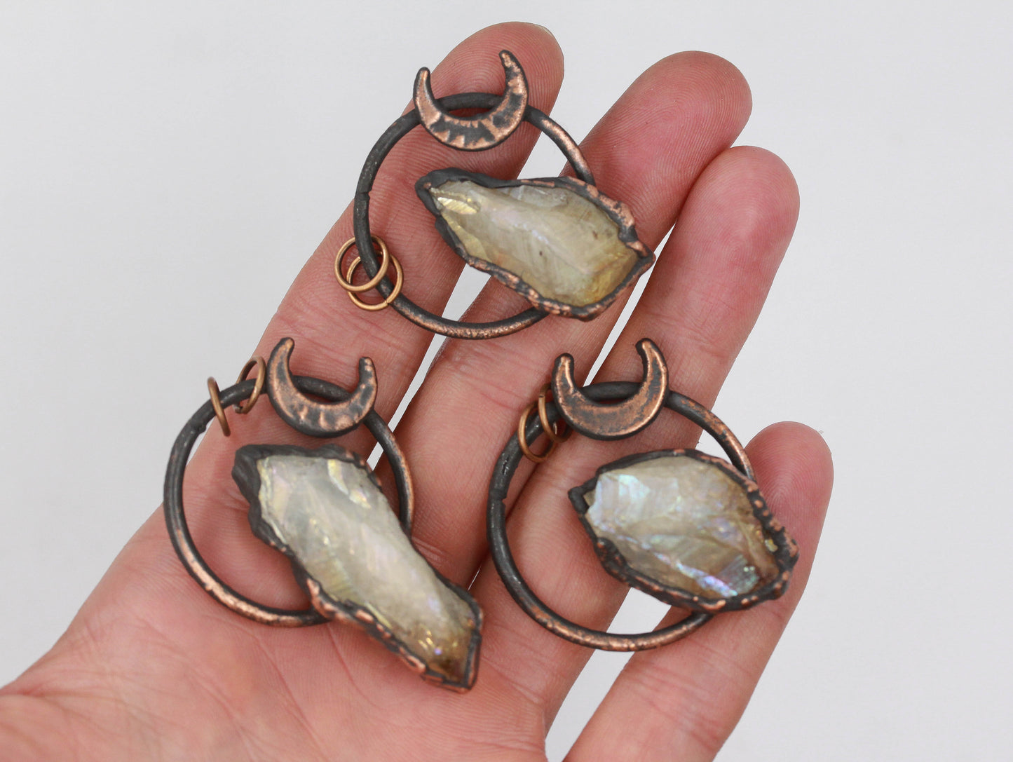 Small Aura Citrine Moon Necklace