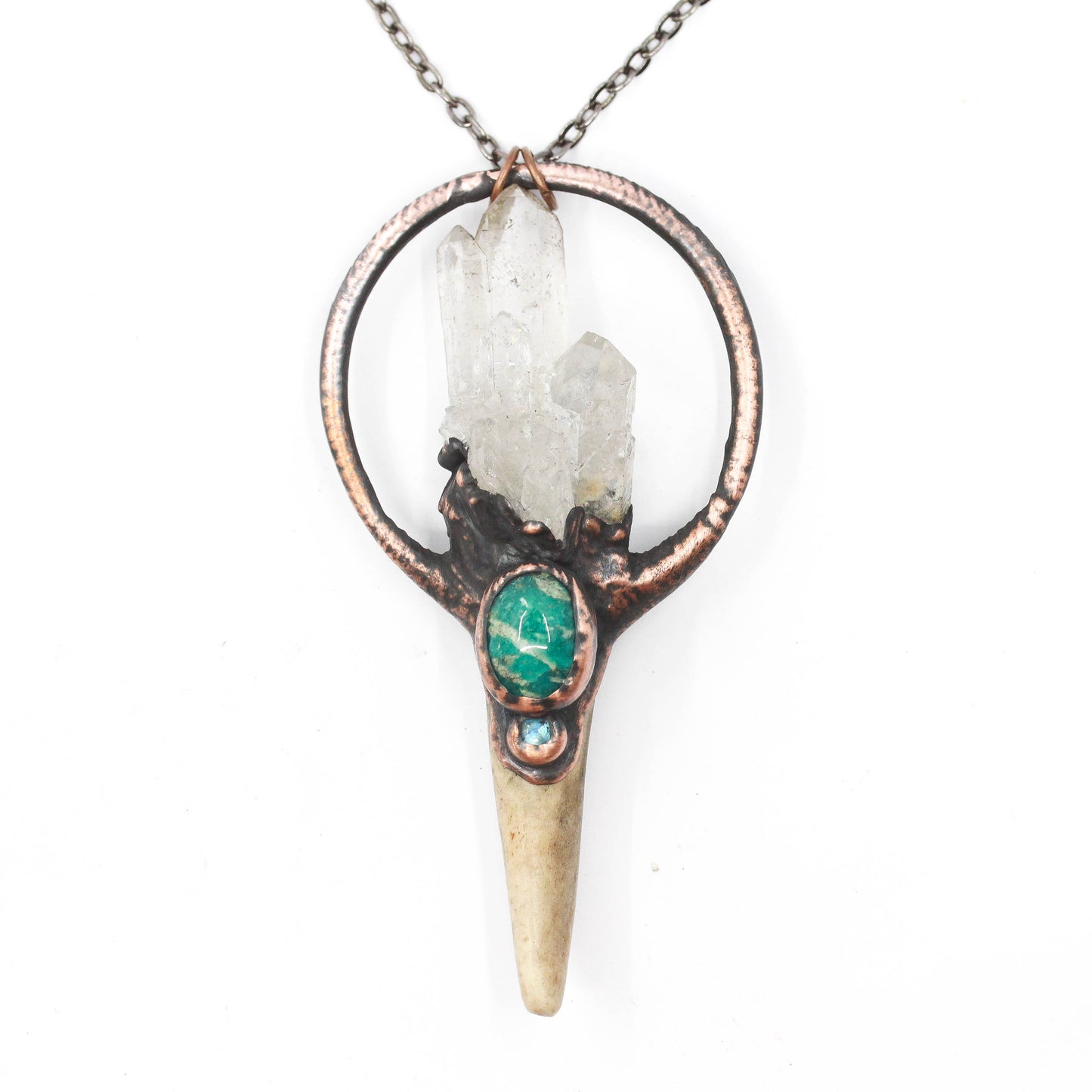 Deer Antler, Quartz & Amazonite Necklace