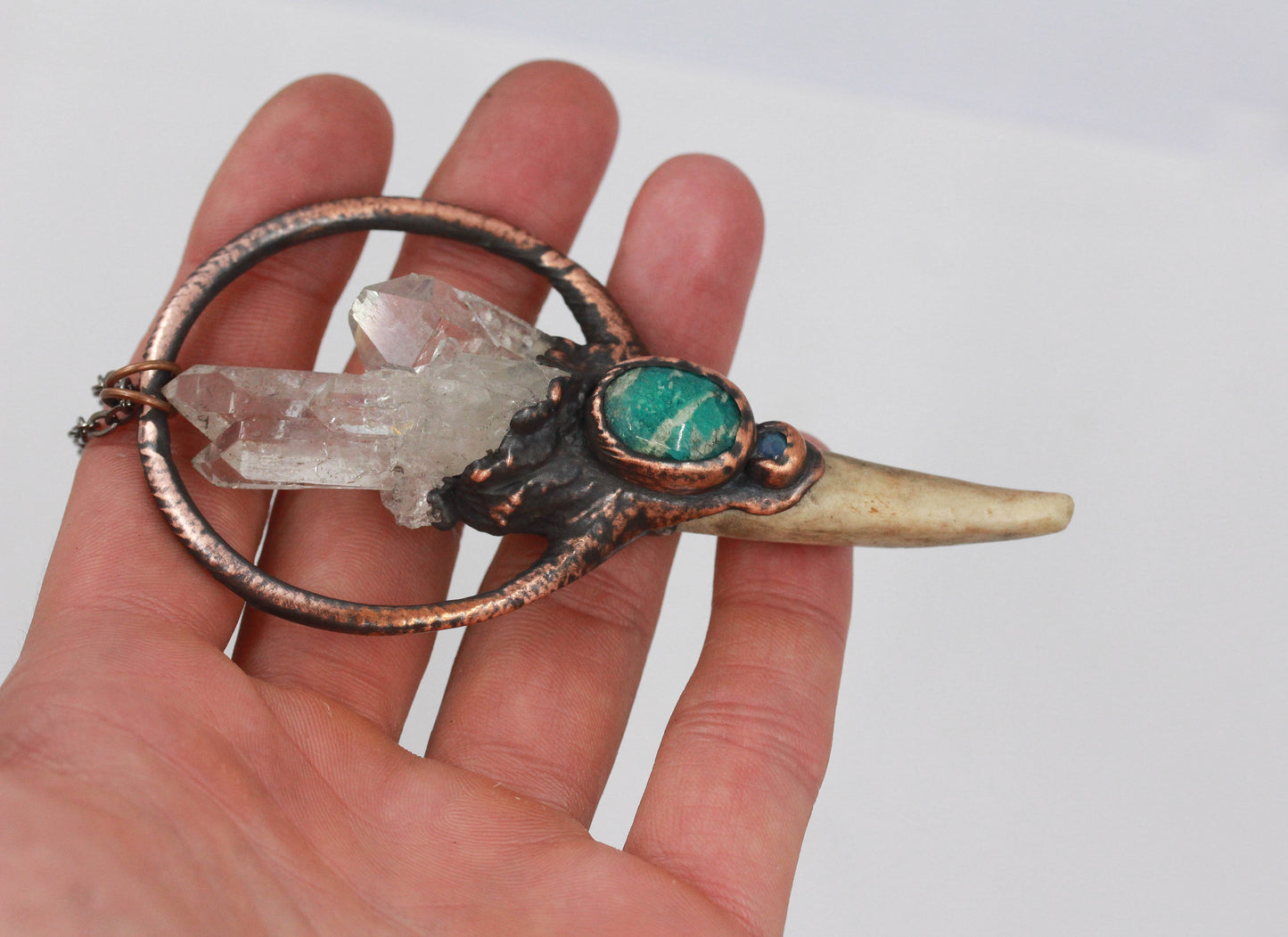Deer Antler, Quartz & Amazonite Necklace