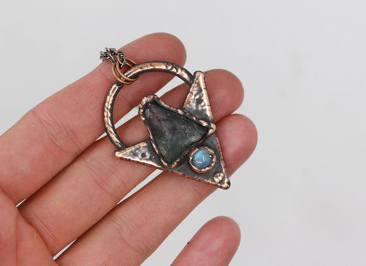 Fluorite & Moonstone Triangle Necklace